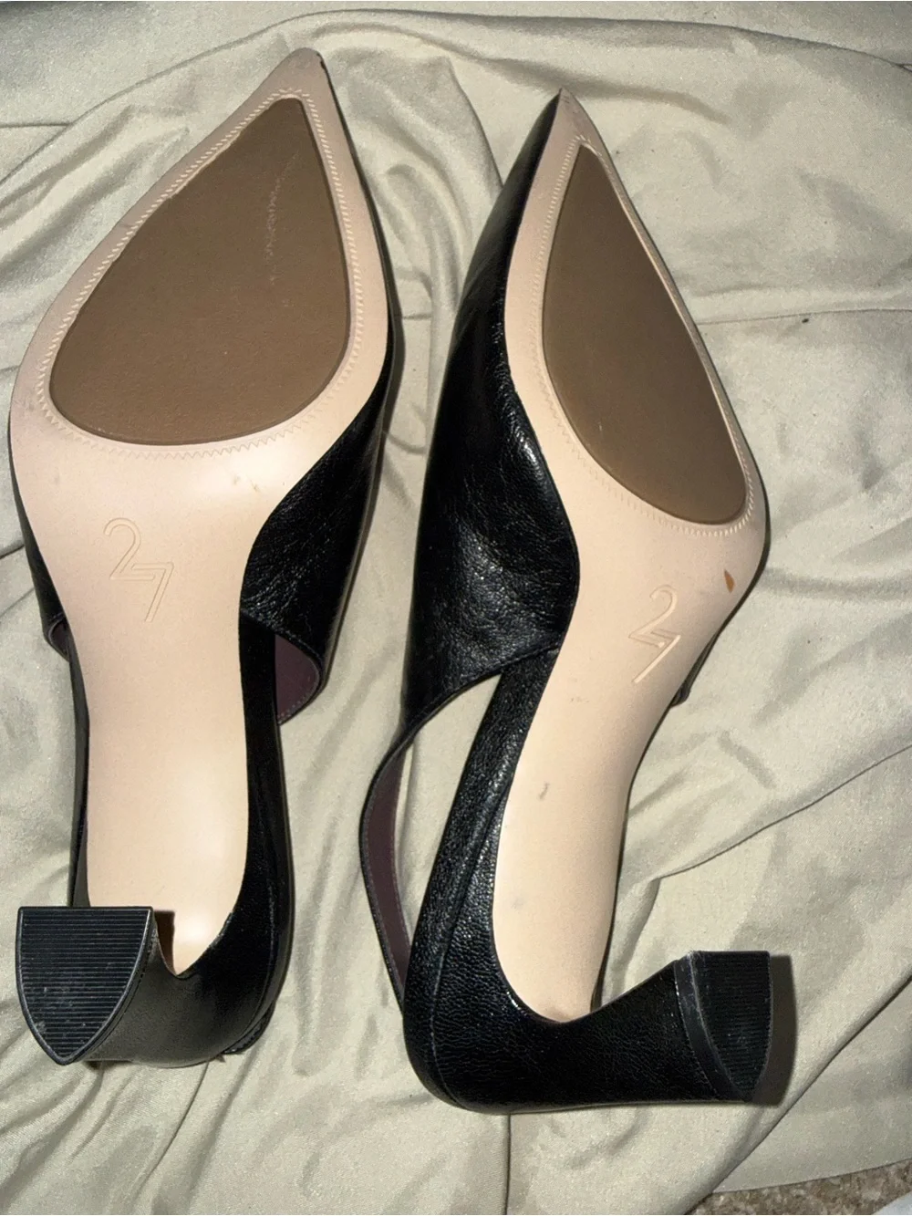 27 EDIT Black Pointed Slingback Mid Block Heels